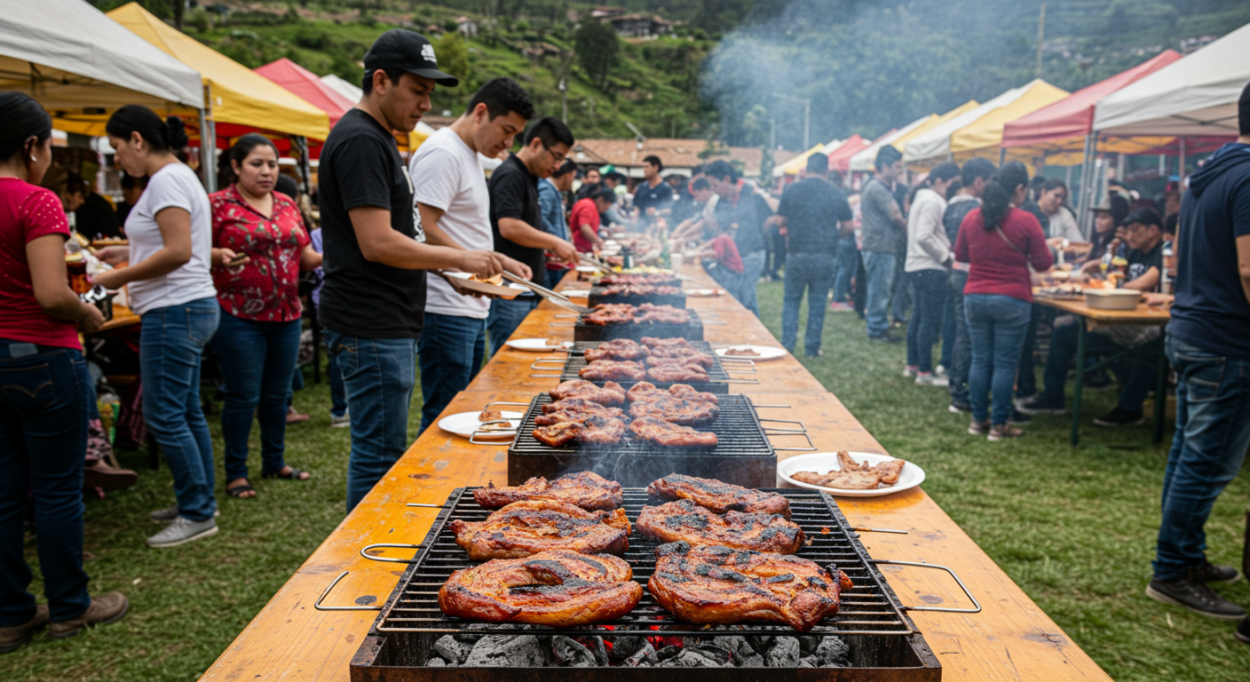 A 21-Meter Cecina Built From 300 Kilos of Pork Crowns Carbón Fest in Cuenca's Sayausí Parish